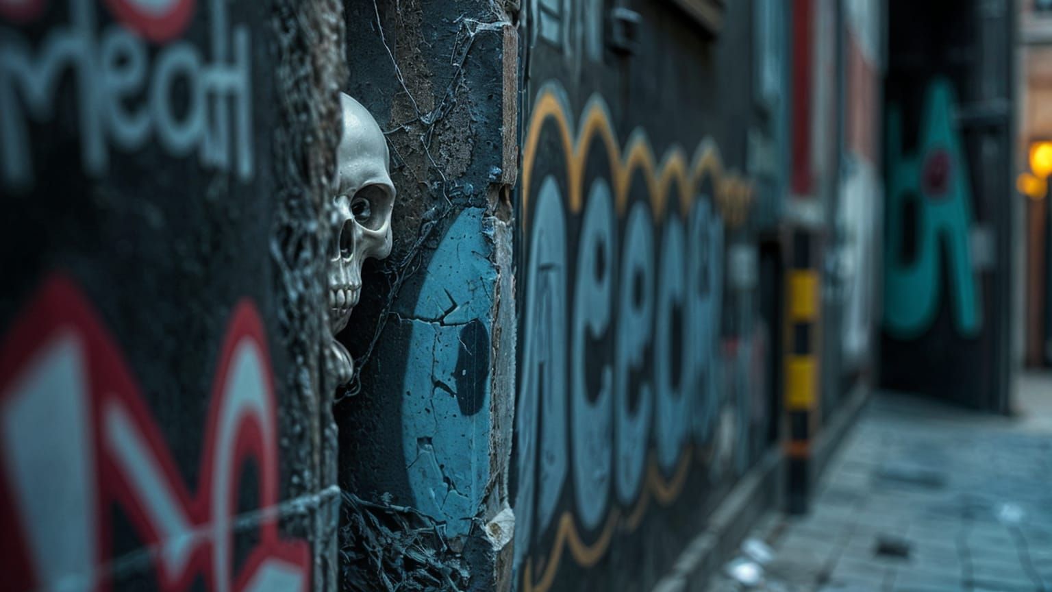 Cyberpunk Skull Graffiti Peeking From Corner
