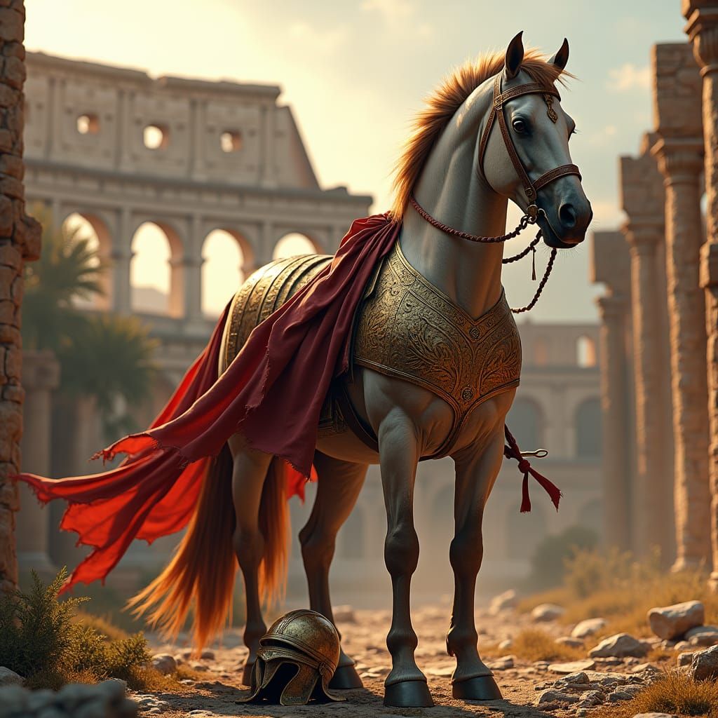 Roman Warhorse in Colosseum Ruins as Digital Art