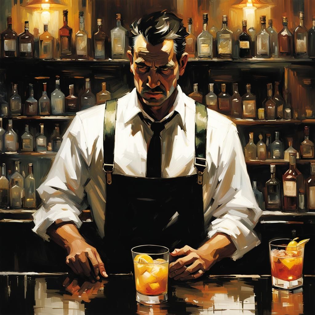 Bartender Mixing Cocktails in Jeremy Mann Style