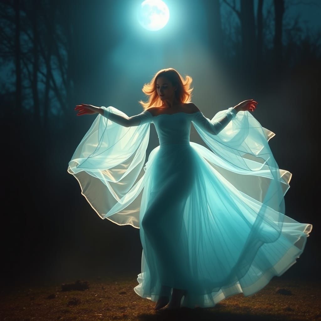 Ethereal Moonlit Ballerina in Light Blue Gown