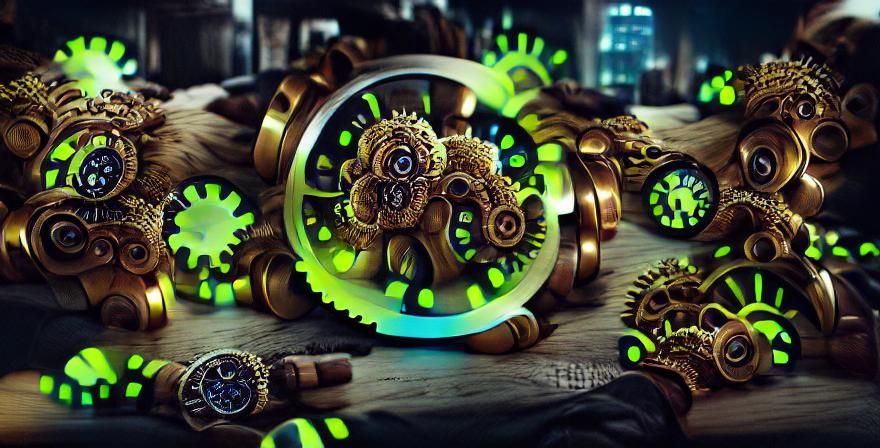 Futuristic Neon Clockwork Steampunk Mechanism