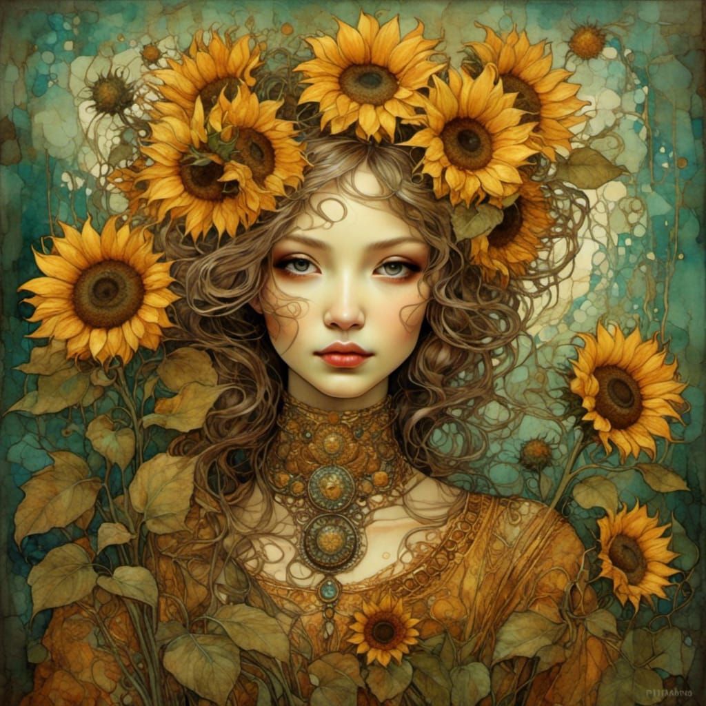 Lady with Sunflowers in Visionary Style