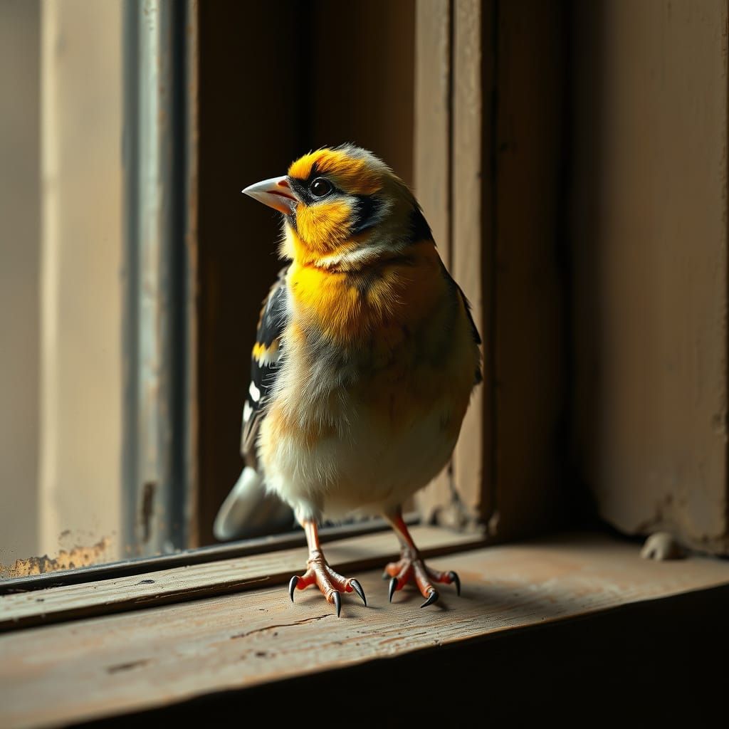 Goldfinch on Windowsill in Dutch Masters Style