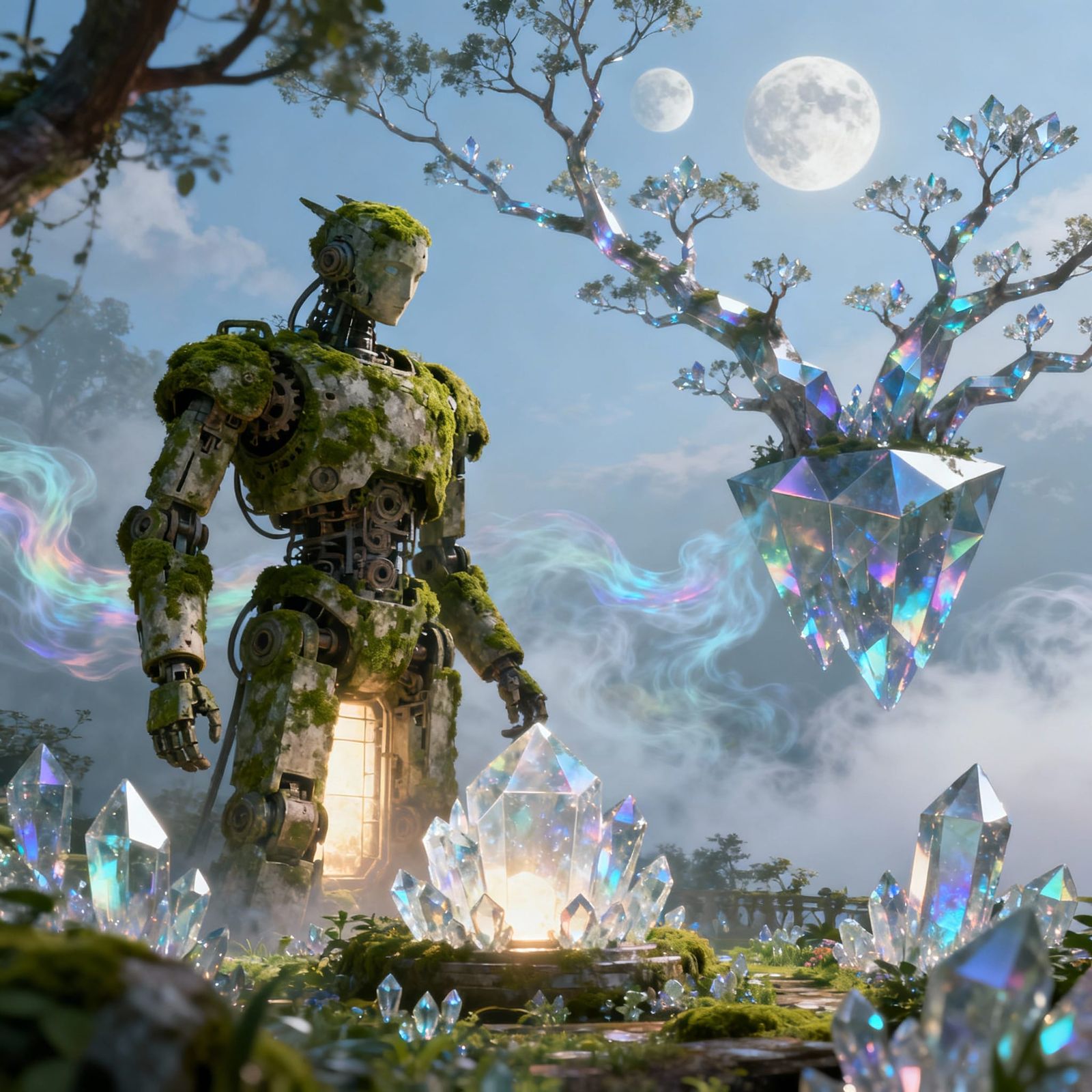 Ancient Automaton Guards Luminescent Crystal Garden