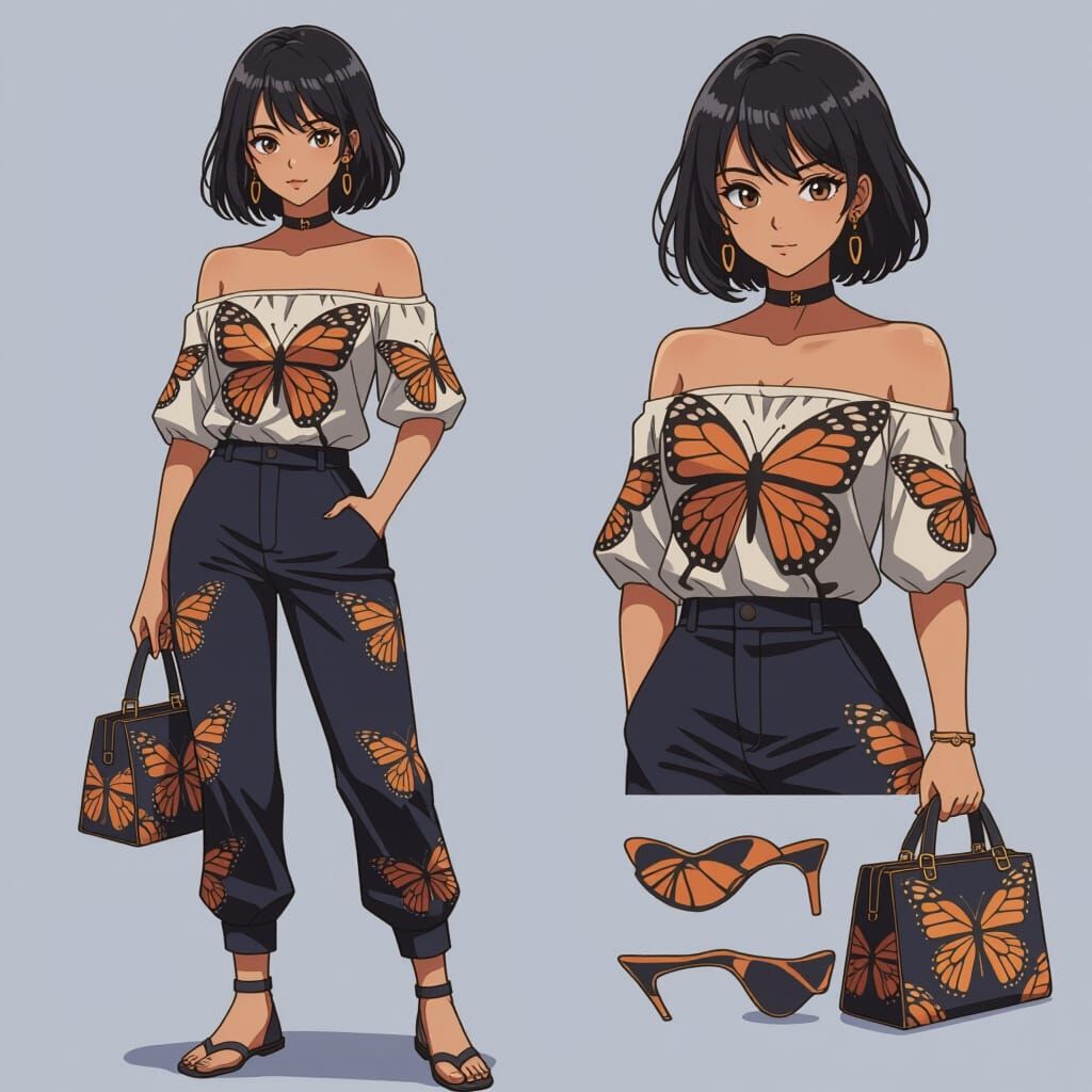 Anime Woman in Butterfly Attire