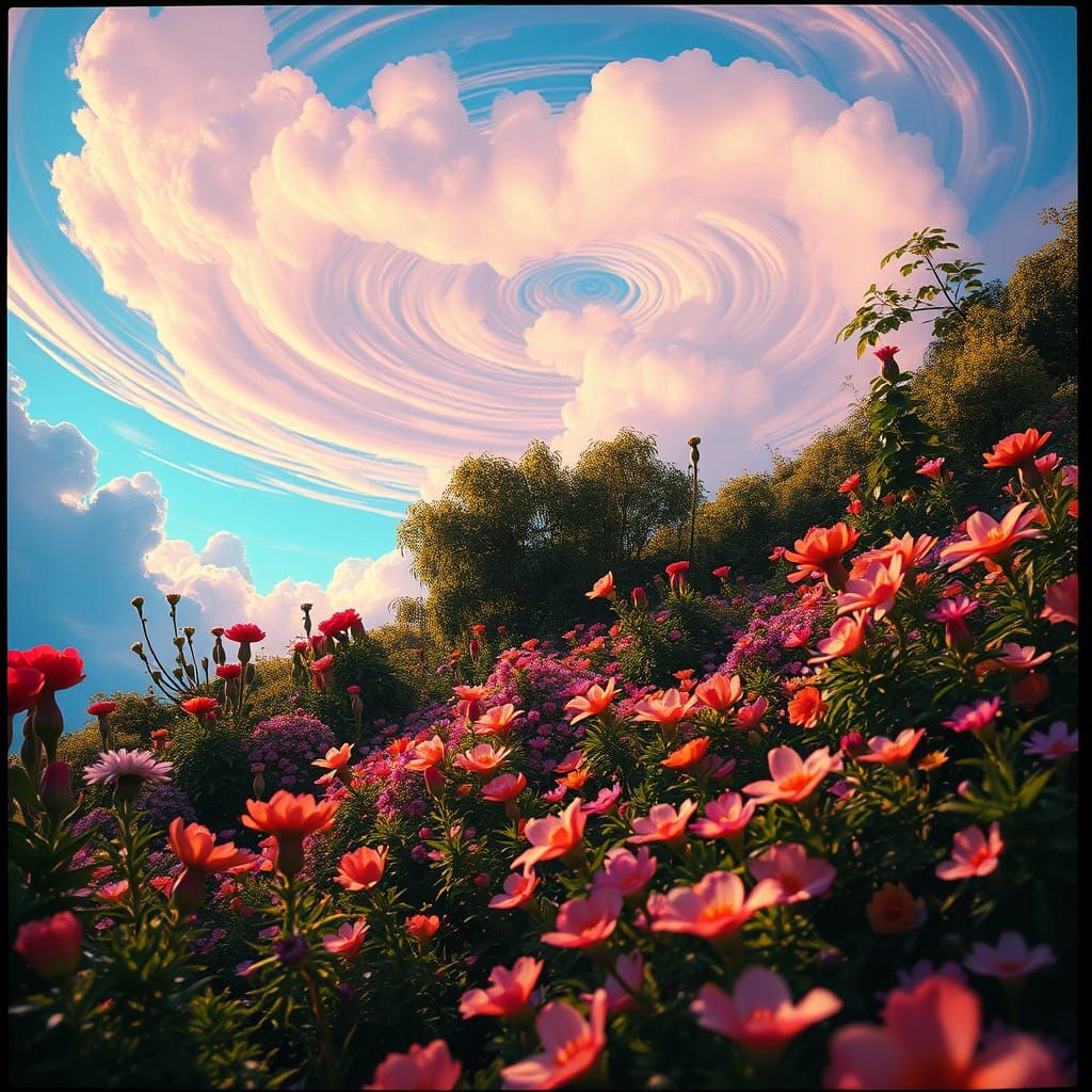 Dreamlike Flower Garden in a Fantastical Universe