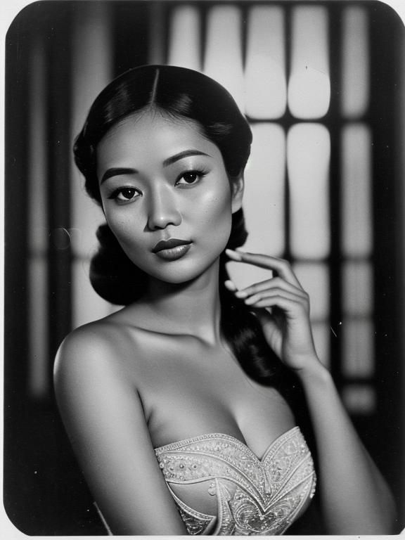 Indonesian Beauty in 1940s Black and White Photo
