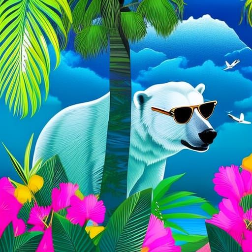 Polar Bear's Tropical Getaway: A Surreal Photoillustration