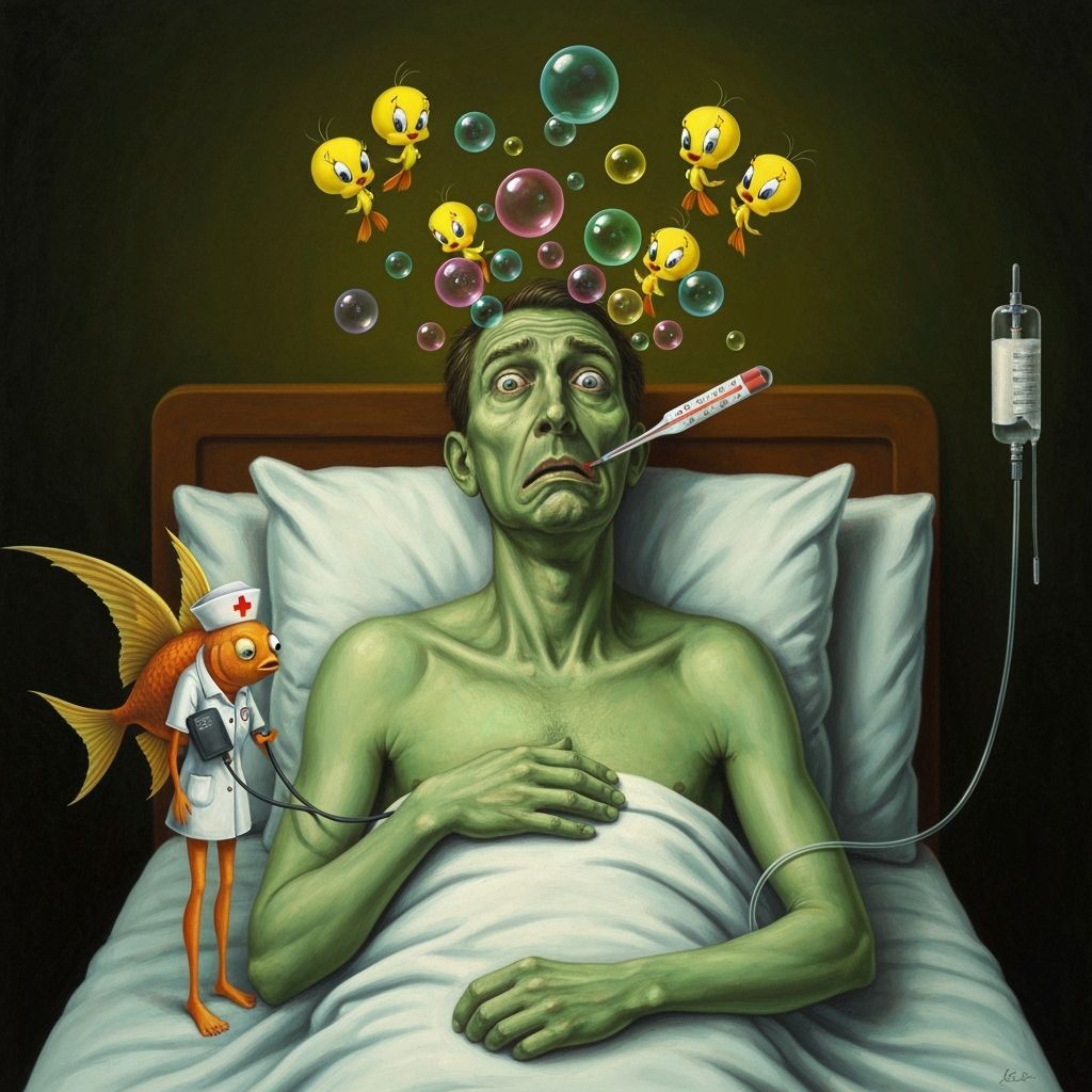 Sick Man's Surreal Hallucination in Oil Painting