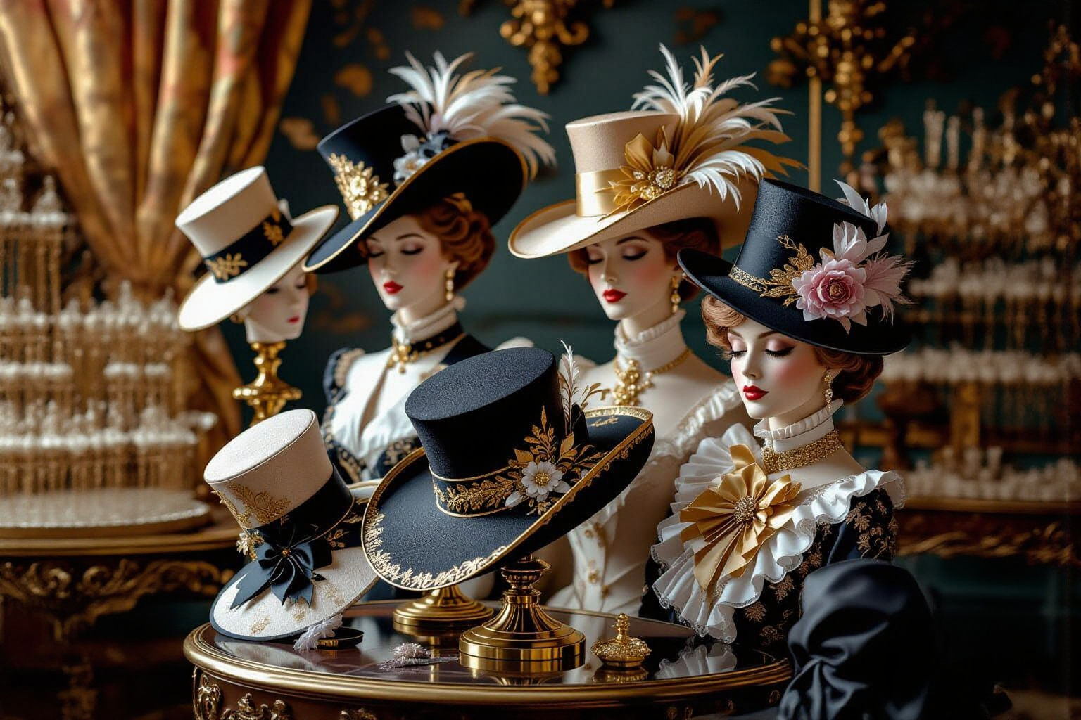 Sophisticated Hats with Gold Ornament Details
