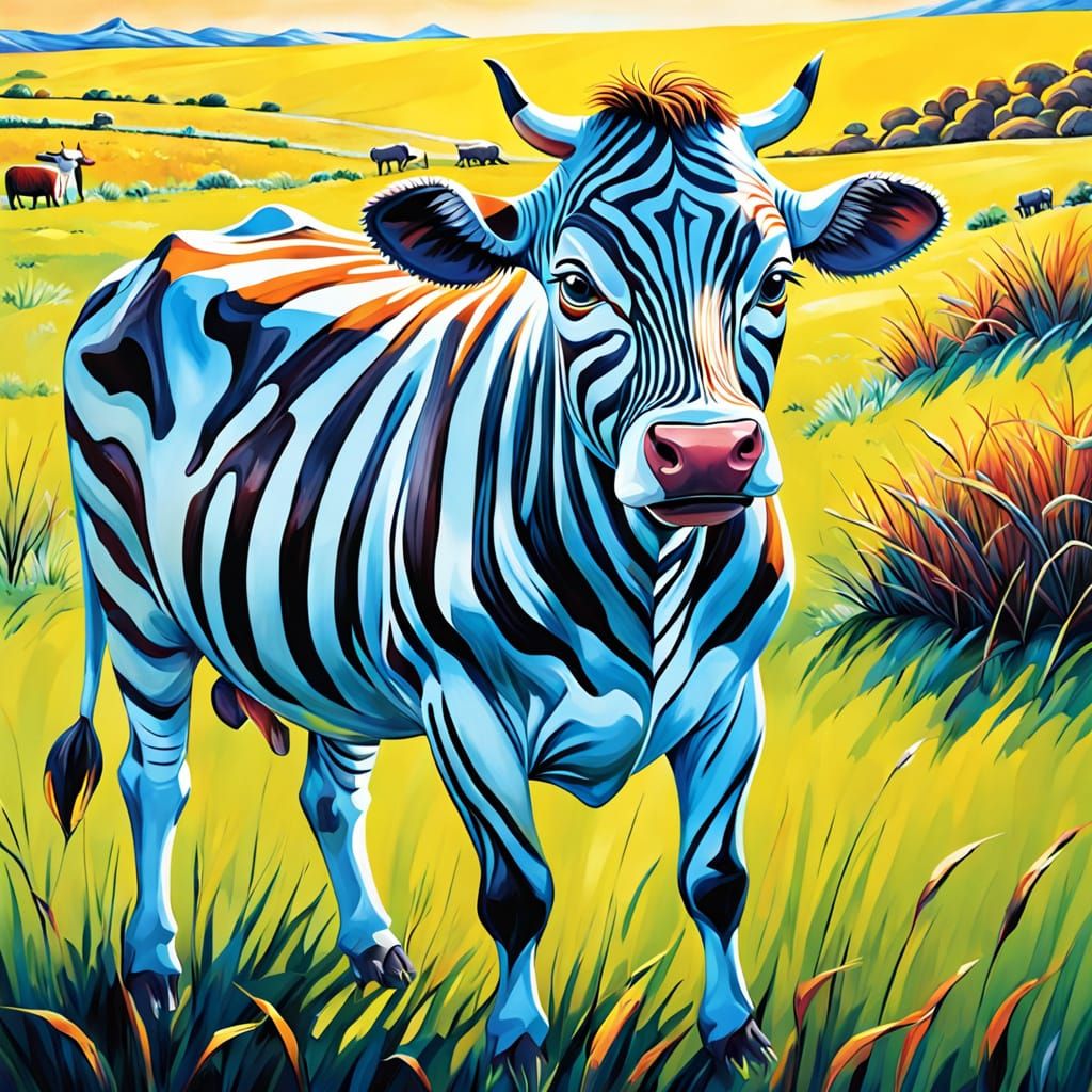 Surreal Zebra Cow in Dalí-Inspired Dreamscape