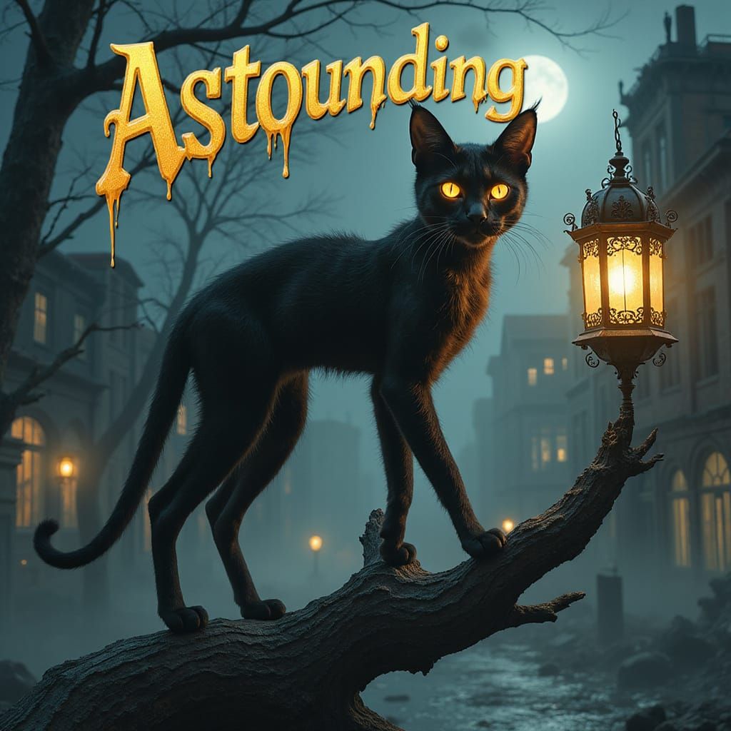 A gaunt, elongated Shadow Lynx cat stands and stretches its ...