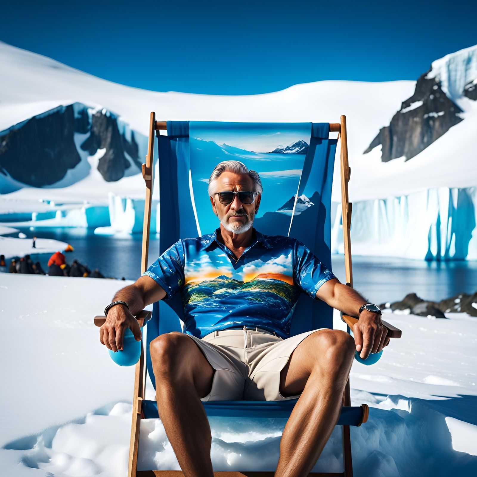 Man in Hawaii Shirt Relaxing in Antarctica