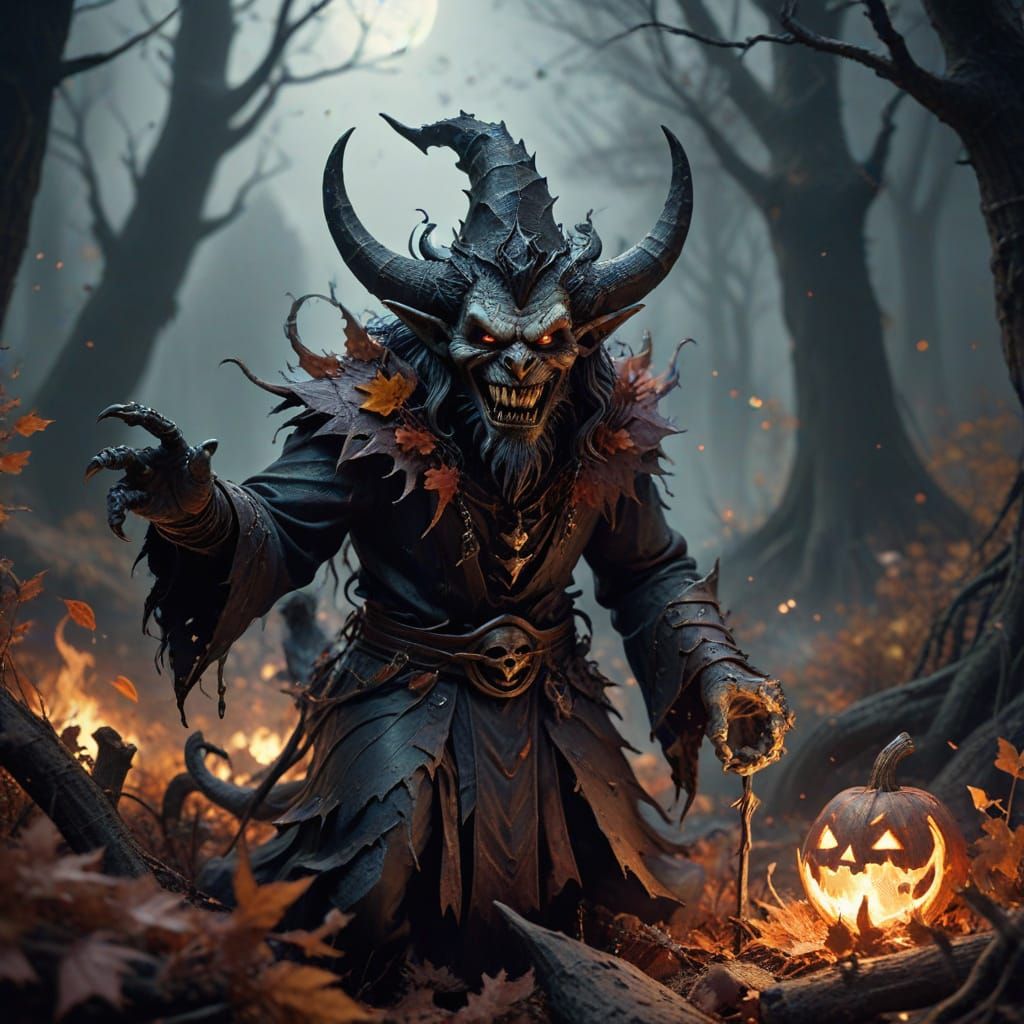 Mischievous Demon Wizard Conjures Autumn Vortex