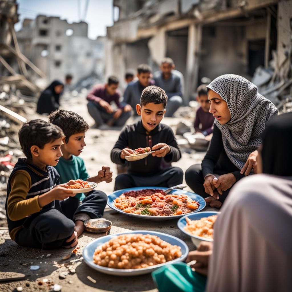 Resilient Family Meal in War-Torn Gaza