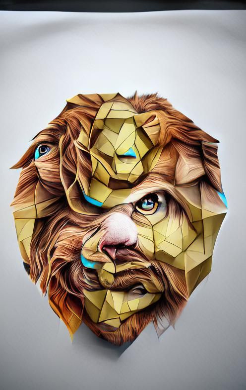 Geometric Lion Face: Hyperrealistic Digital Illustration
