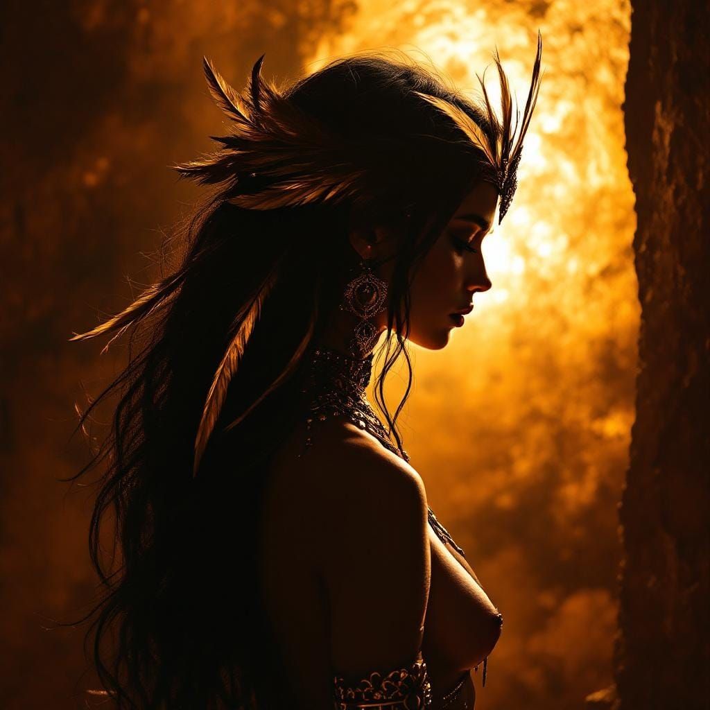 Mysterious Woman Silhouette with Tribal Jewelry