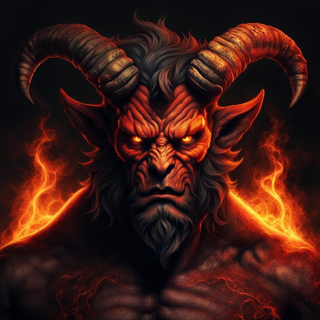 Demonic Satyr Portrait with Burning Tattoo