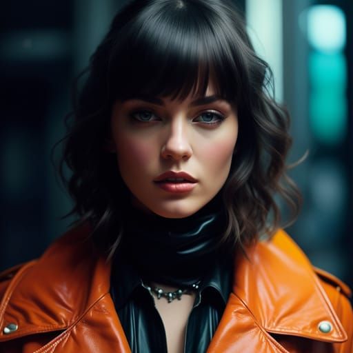 Goth Girl in Leather Outfit: Photorealistic Illustration