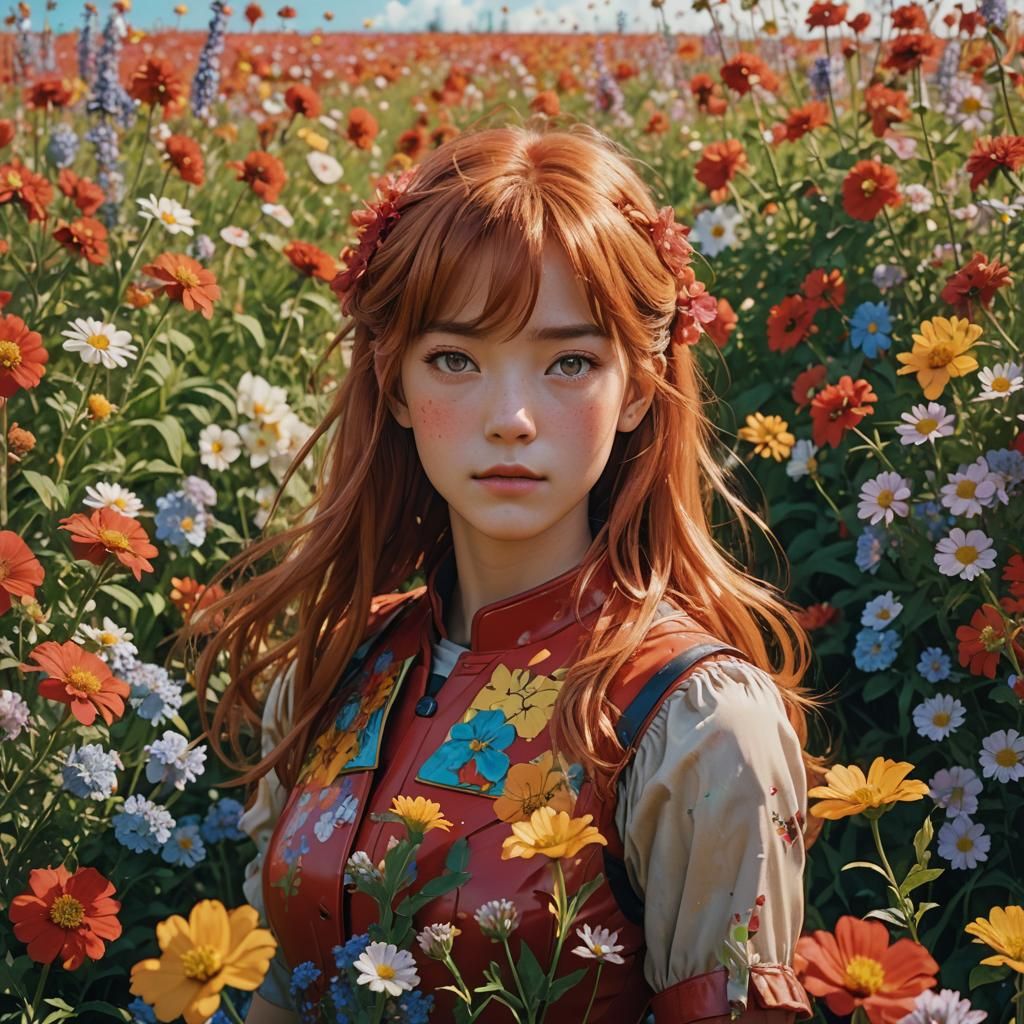 Asuka Langley Soryu in Floral Field, Dynamic Lighting
