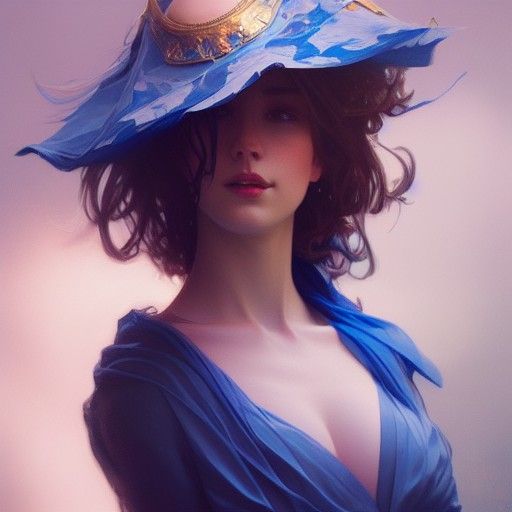 Floating Blue Dress: Hyperdetailed Digital Art Portrait
