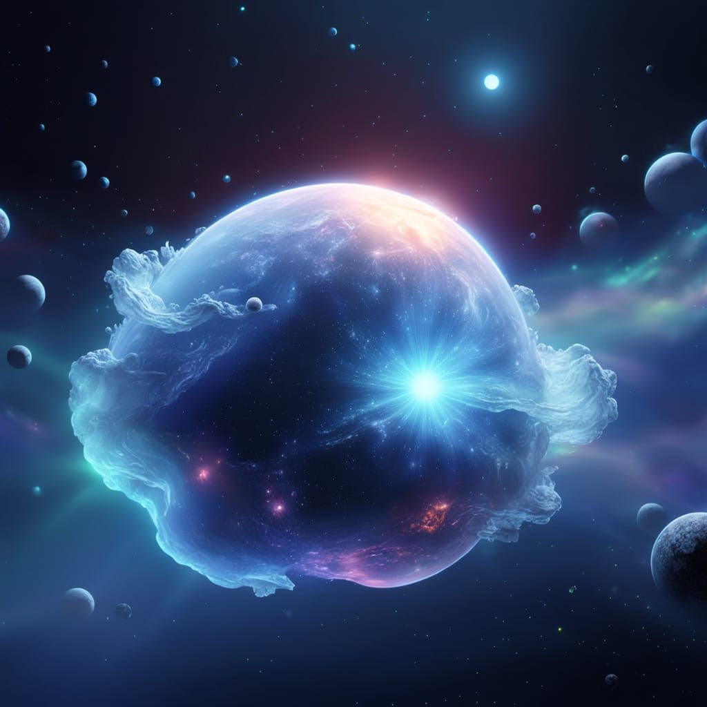 Alien Planet in Space: Neon Digital Art