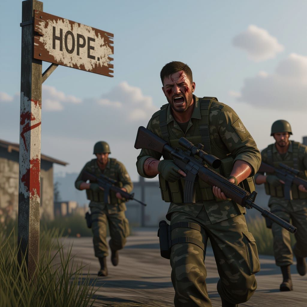 Injured Soldier Dragged From Hope Sign in 3D Game Cinematic ...