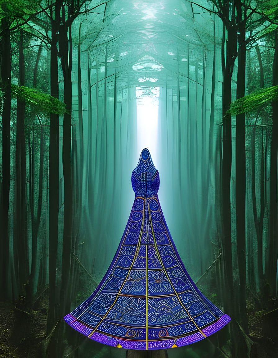 Intricate Line Art Forest Scene in Blue Watercolor