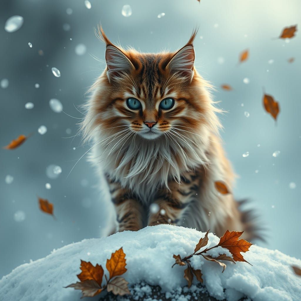 Fierce Winter Feline Dominates Snowy Hilltop