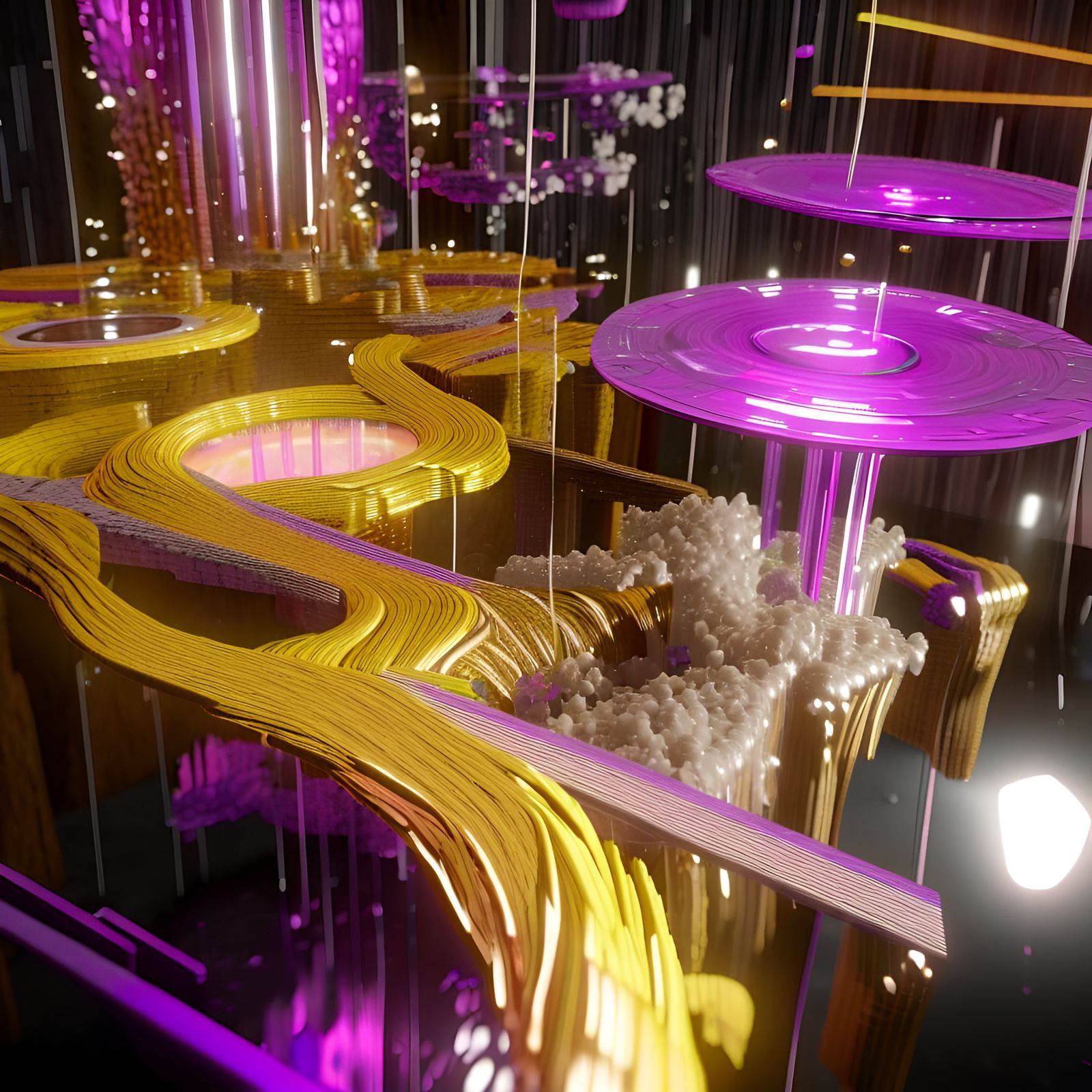 Surreal Cosmic Landscape with Intricate 3D Water Effects