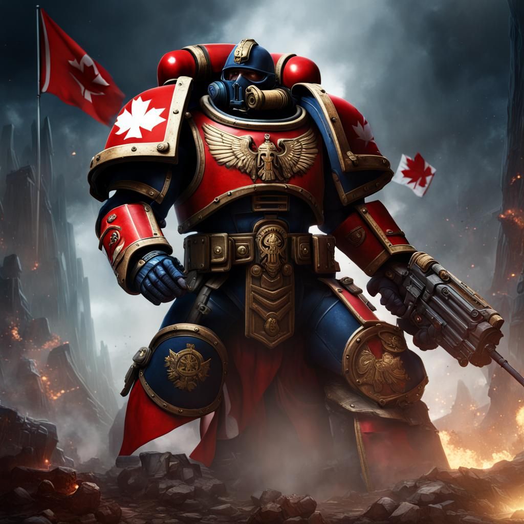Canadian Flag Space Marine on Battlefield