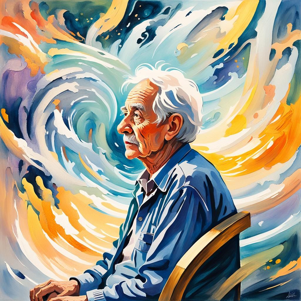 Elderly Person Amidst Swirling Ghosts: An Impressionist Pain...