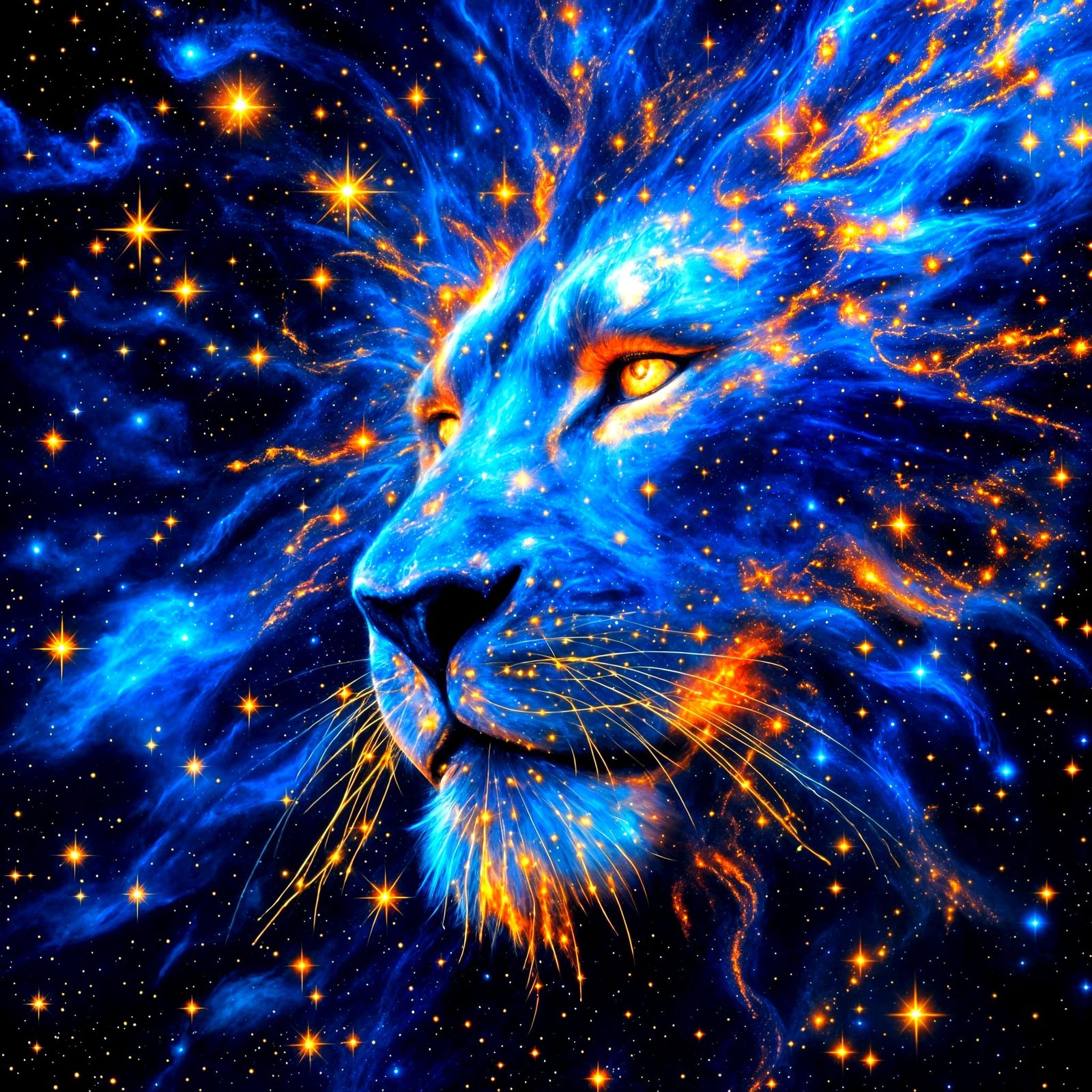 Cosmic Lion in Nebula Blue