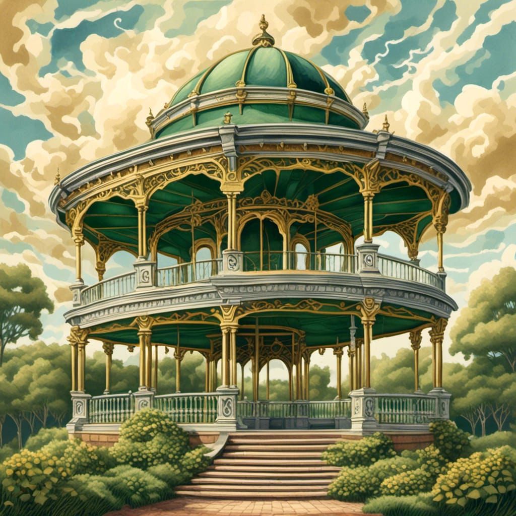 Elegant Art Deco Bandstand in Serene Parkland