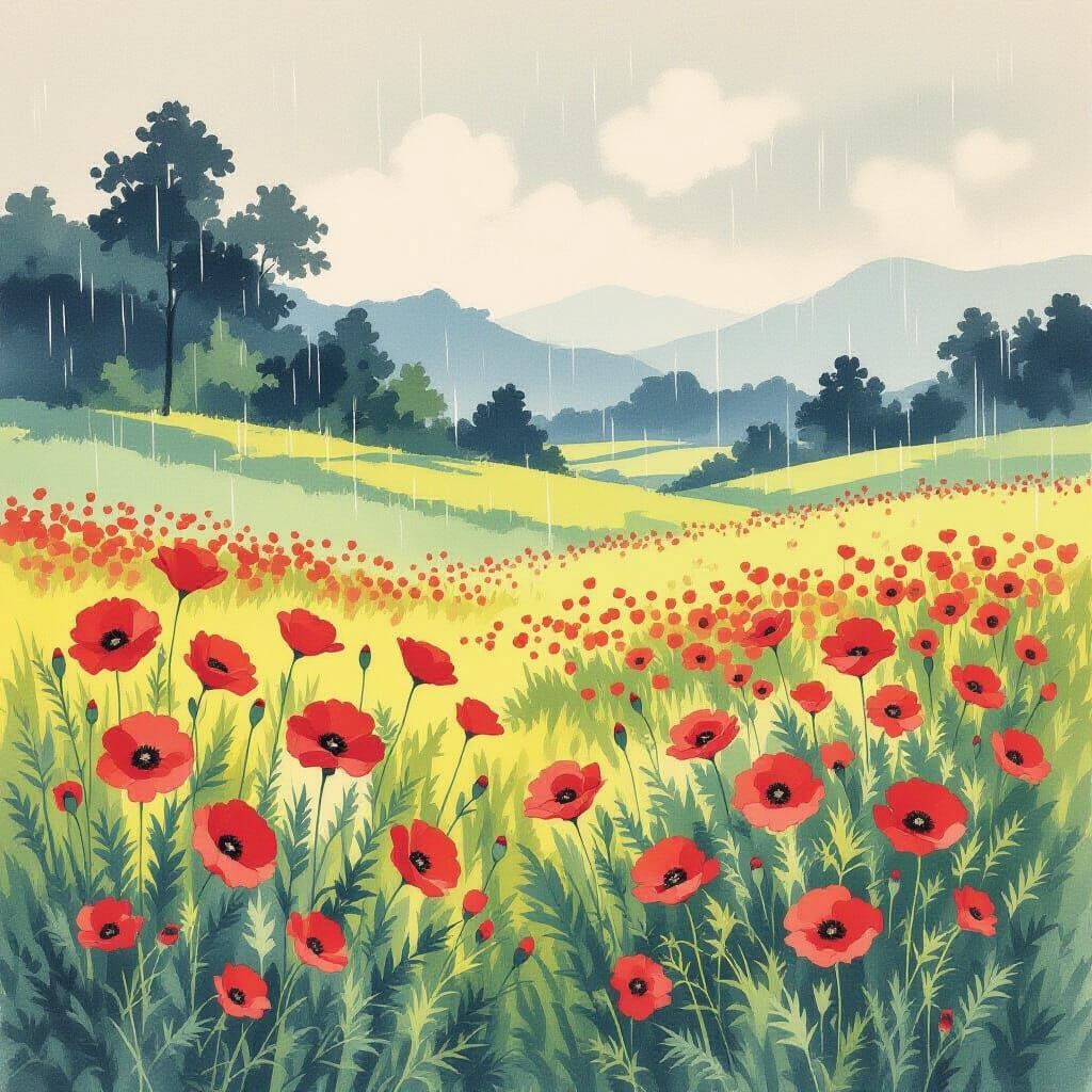 Summer Poppies in Japanese Minimalist Style