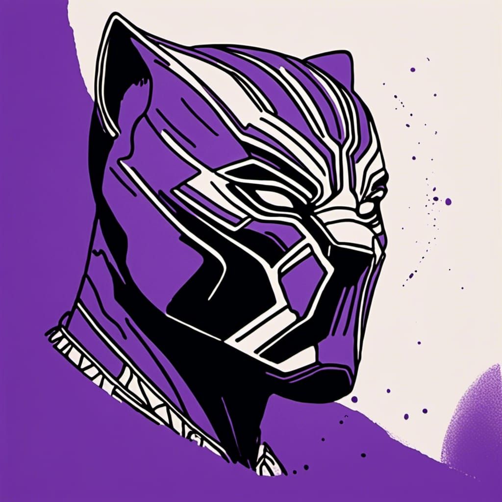Minimalist Black Panther Portrait in Purple Hues