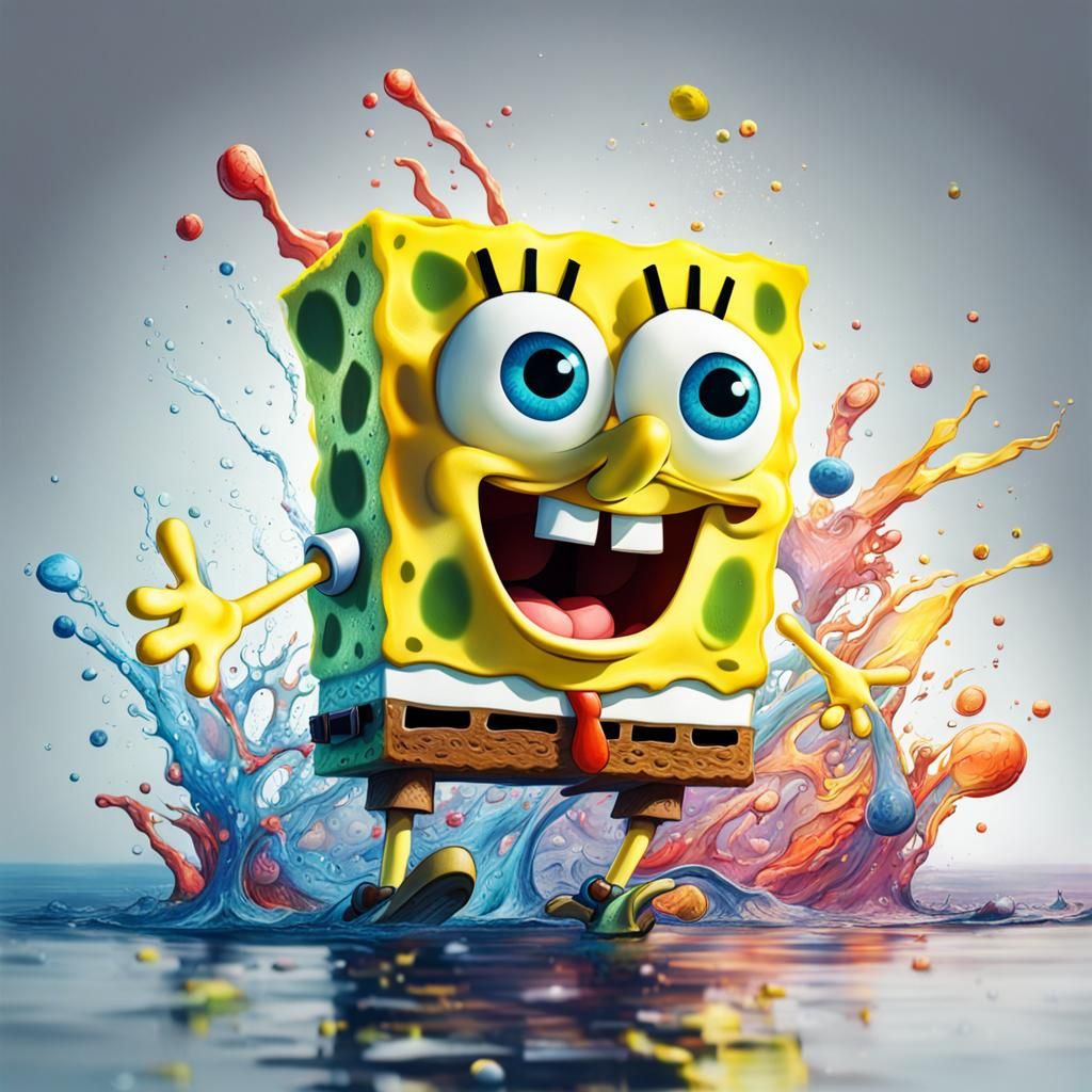 Hyperrealistic Spongebob Splash Art: Detailed Concept