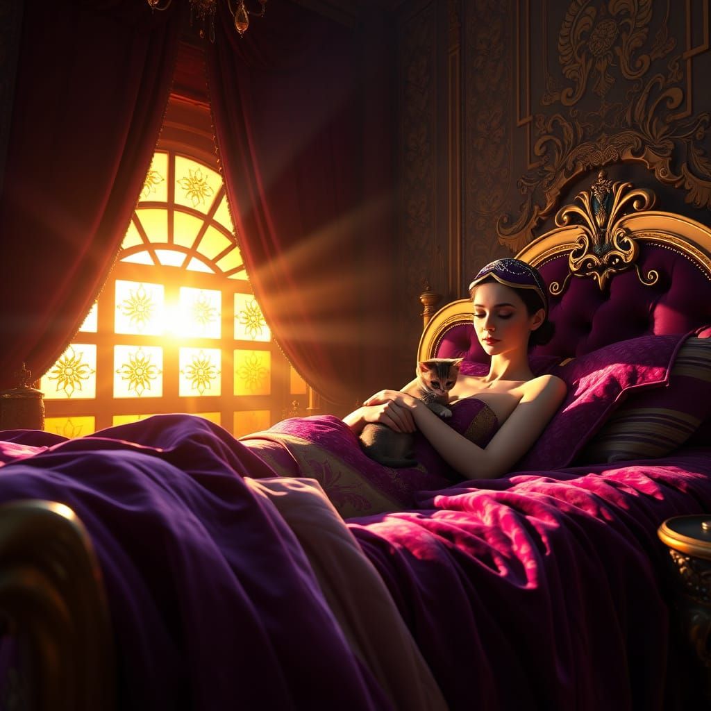 Elegant Audrey Hepburn in Luxurious Morning Slumber