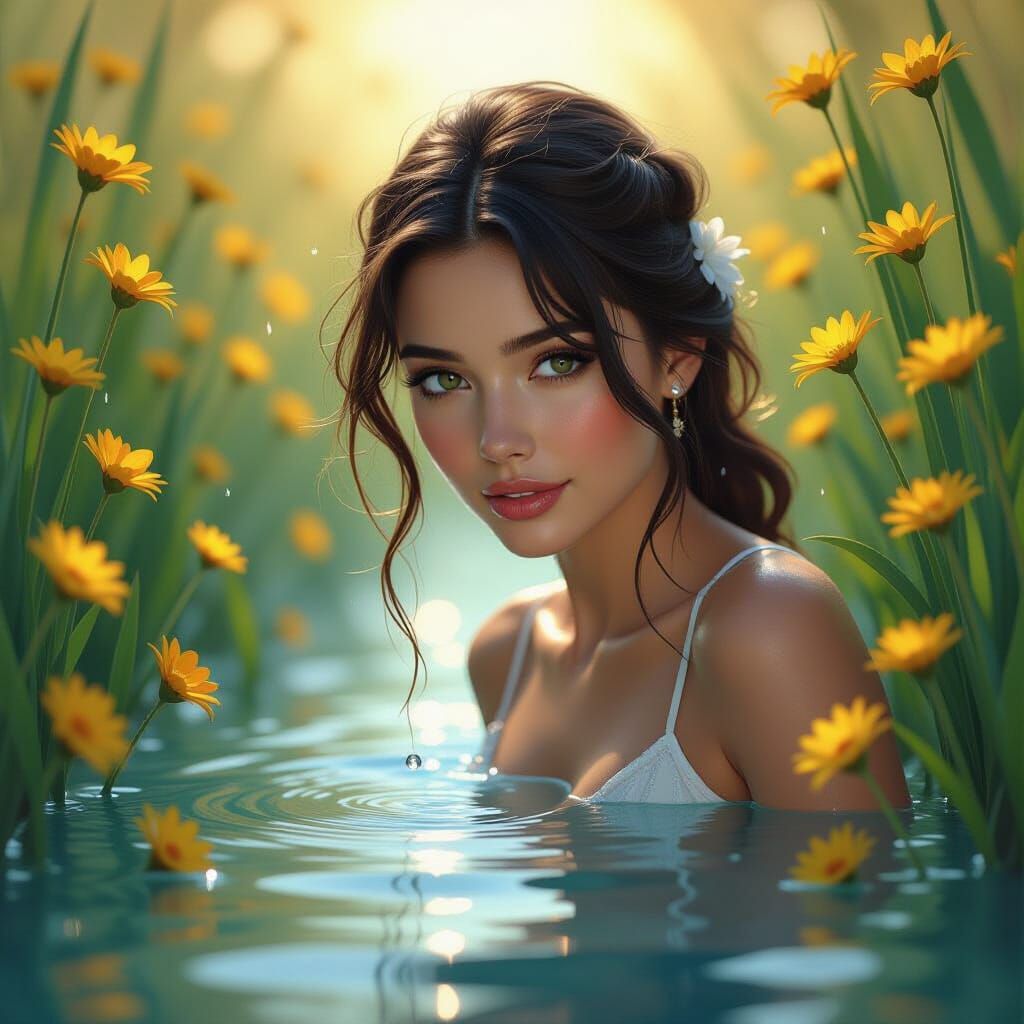 Racing Stream Surrounded by Yellow Flowers