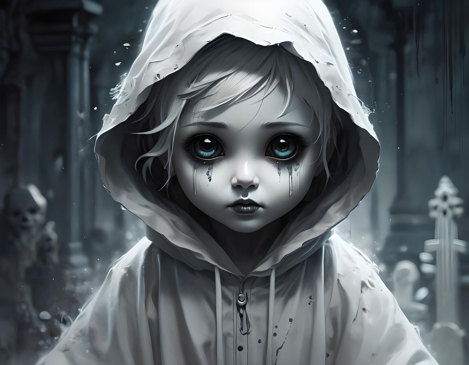 Chibi Ghost Portrait in Spray Paint Graffiti Style