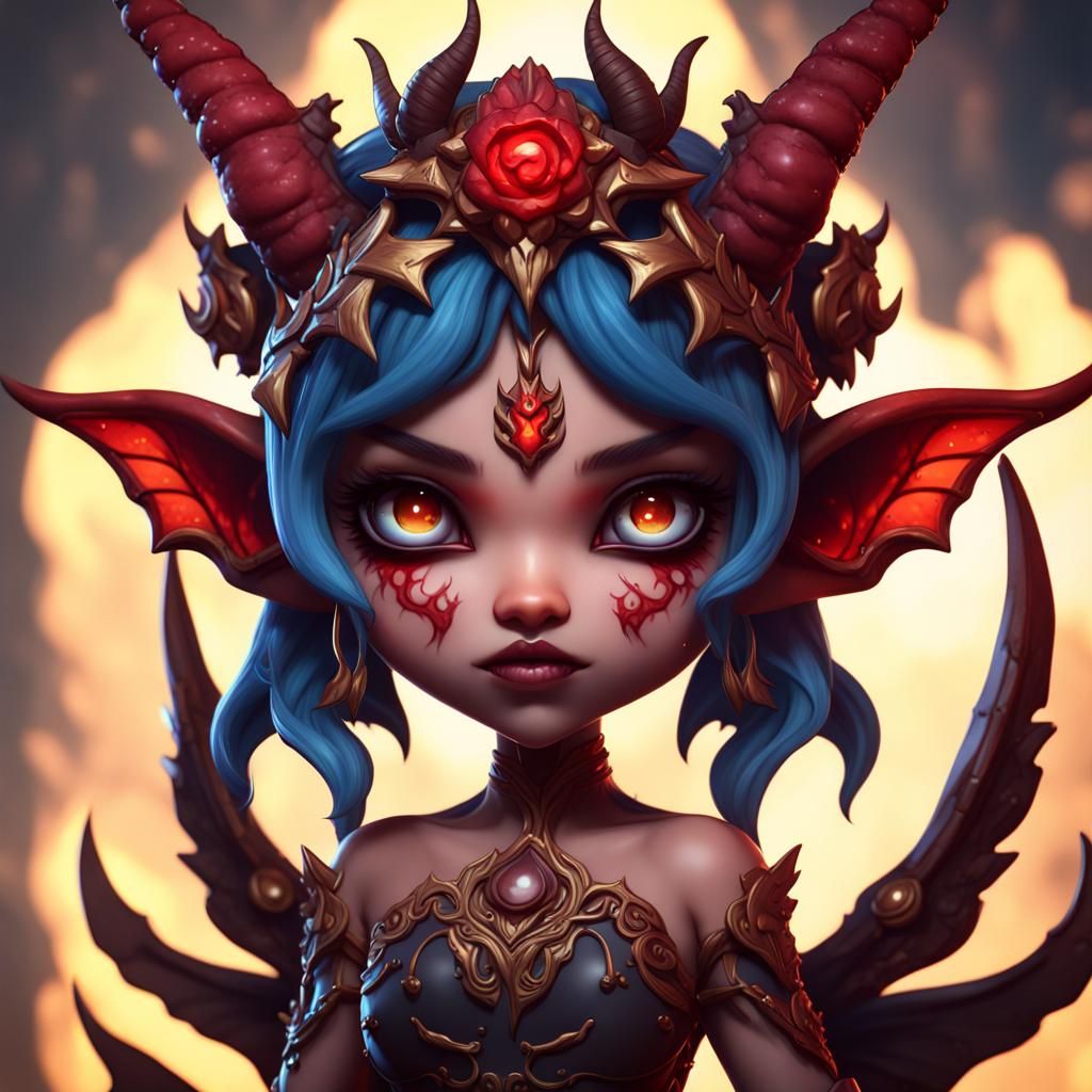 Chibi Demon Fairy in Detailed Matte Painting