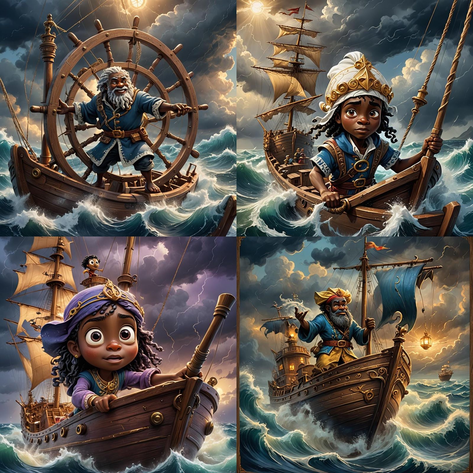 African Cartoon Character Steers Ship in Disney Style
