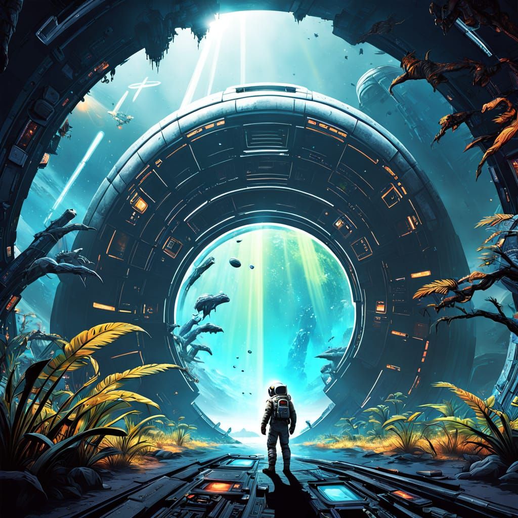 Astronaut at Alien Portal in Chris Foss Style