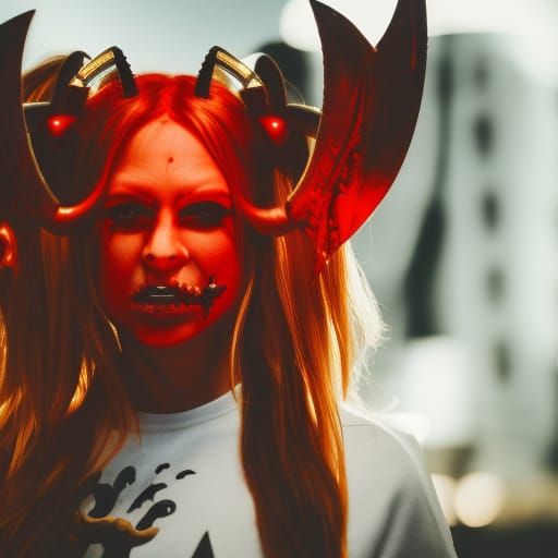Cyborg Demon with Red Horns: Professional Photography