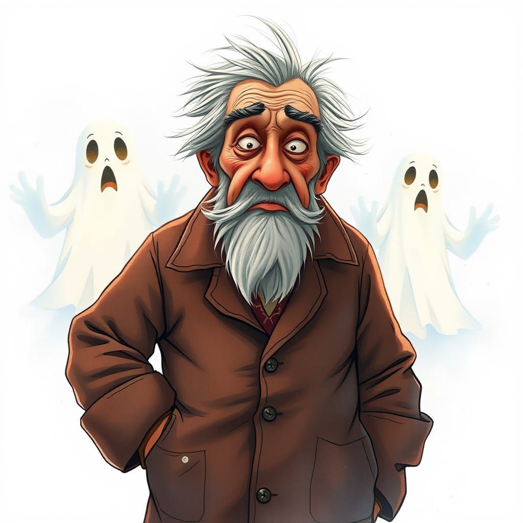 Scrooge and Christmas Ghosts in Anime Style