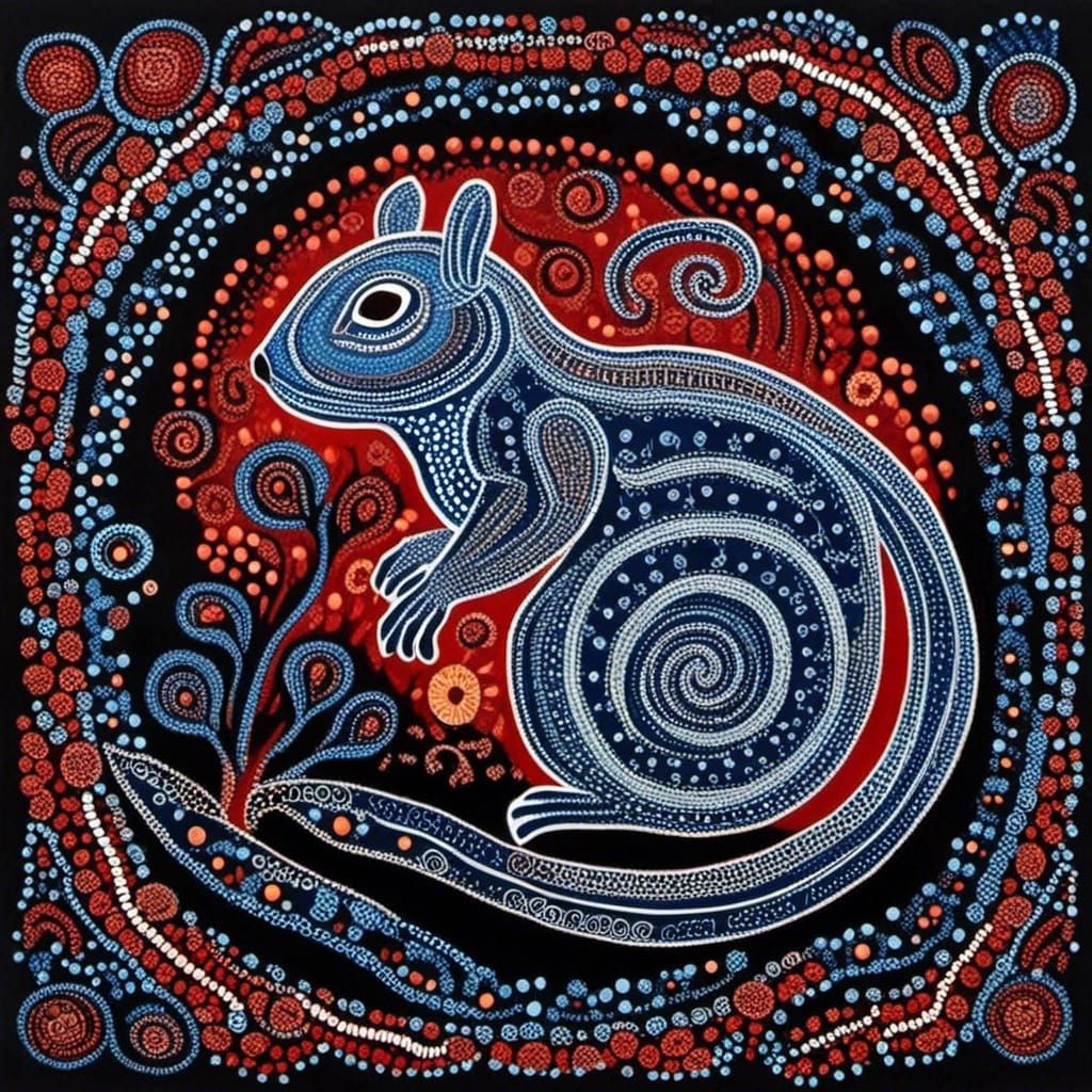 Squirrel in Australian Aboriginal Dot Art Style