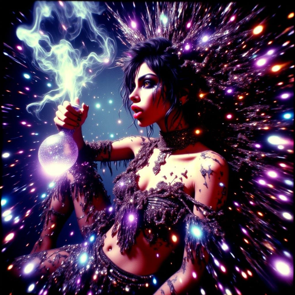 Mysterious Latina Siren Emerges from Smoky Vessel in Noir-In...