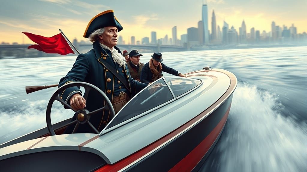 George Washington and his troops crossing the Delaware river...