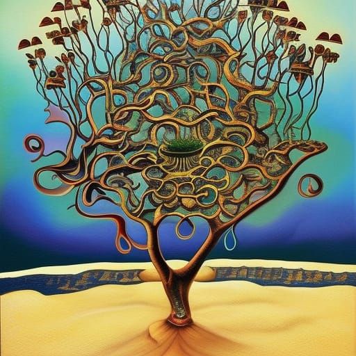 Fractal Tree of Knowledge in Psychedelic Surrealism