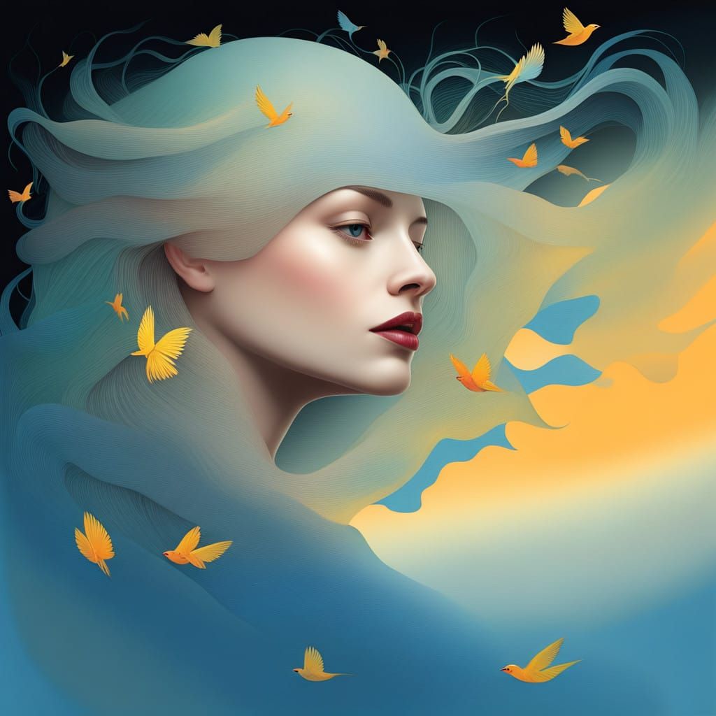 Biomechanical Dreamscape with Marble and Vines in Vibrant Hu...